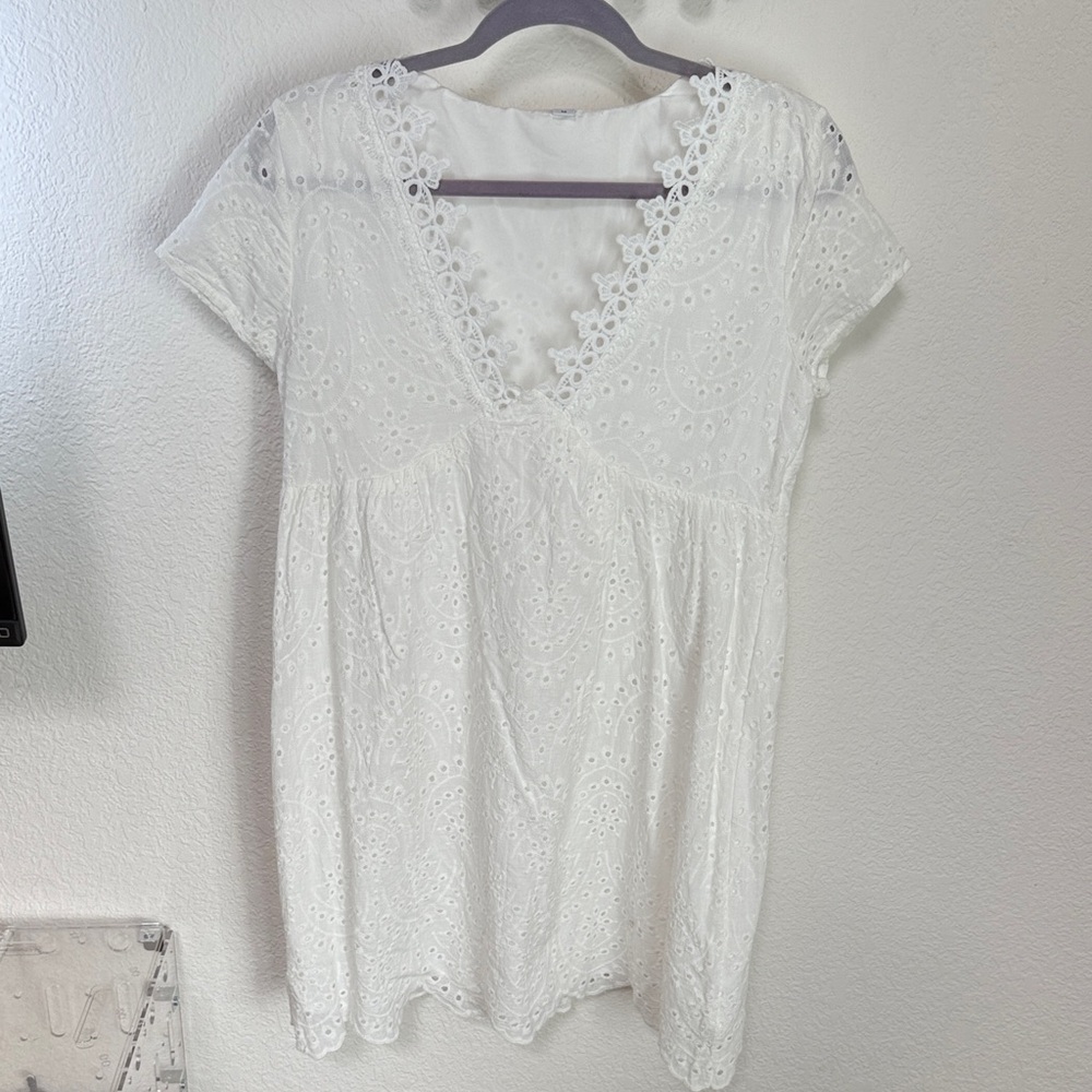 White Eyelet Lace Babydoll Dress